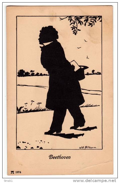 SILHOUETTE "BEETHOVEN" WILLI BITHORN Nr. 1974 JAMMED CORNER OLD POSTCARD - Silhouettes