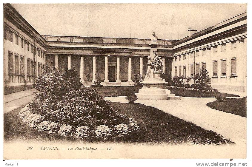 80-AMIENS-LA BIBLIOTHEQUE-LIBRARY-STATUE FREDERIC PETIT ET LA LECON DE LECTURE - Libraries