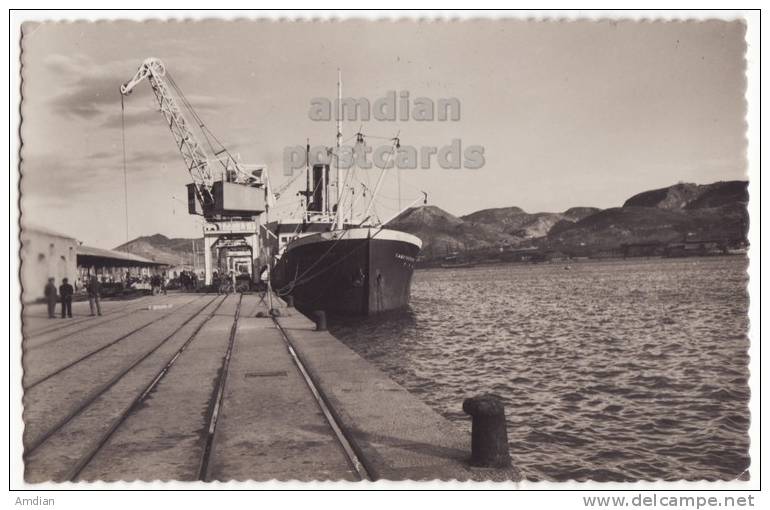 SPAIN CARTAGENA~PUERTO COMMERCIAL~HARBOR~CARGO SHIP~CRANE~c1940s RPPC Postcard  [c4841] - Murcia