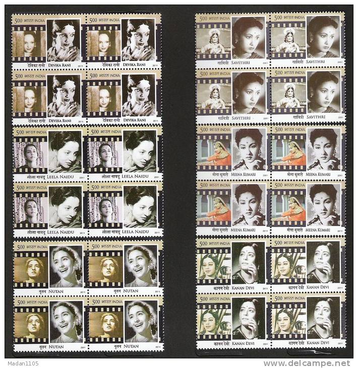 INDIA, 2011, Legendary Heroines Of India, Set 6 V, Issued During Indipex -2011, Block Of 4,  MNH, (**) - Unused Stamps