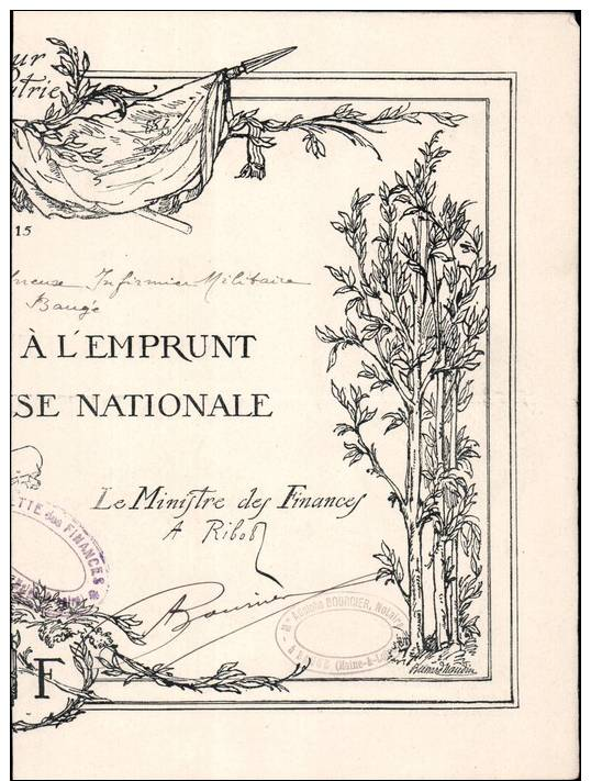 RECU DE PARTICIPATION A L'EMPRUNT DE LA DEFENSE NATIONALE , DOCUMENT ILUSTRE PAR BERNARD NAUDIN - 1914-18