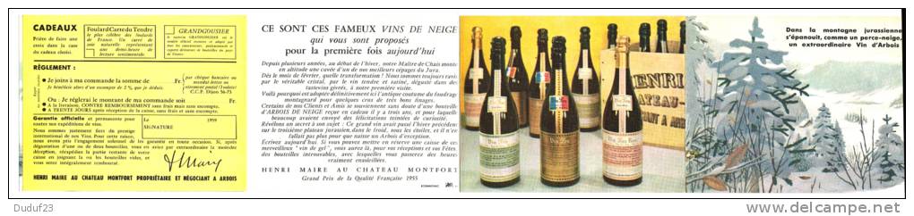 VINS HENRI MAIRE - ARBOIS - JURA - TARIF BON DE COMMANDE 1959 - VIN FOU - ARBOIS DE NEIGE - Alcohol