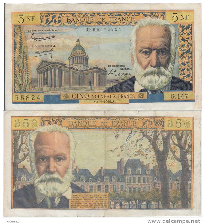 ****  BILLET 5 FRANCS VICTOR HUGO  1-7-1965  ALPHABET  G.147  **** EN ACHAT IMMEDIAT !!! - 5 NF 1959-1965 ''Victor Hugo''