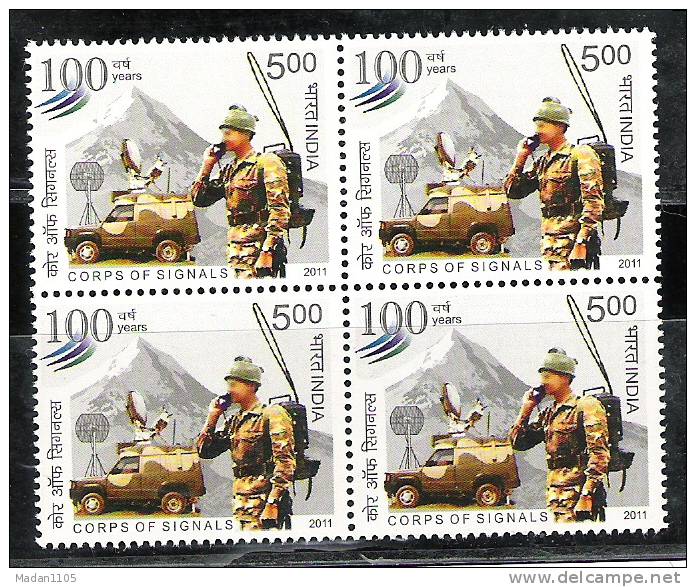 INDIA, 2011, 100 Years Of The Corps Of Signals, Block Of 4,  MNH, (**) - Neufs