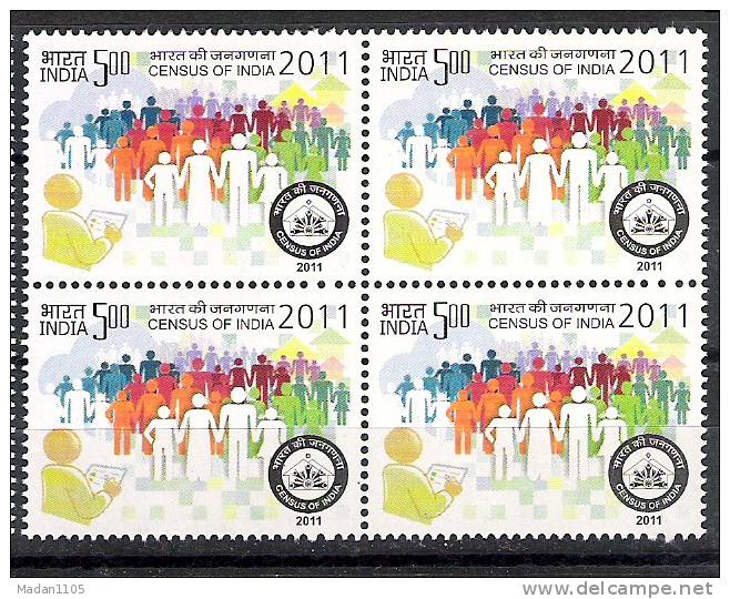 INDIA, 2011, Census Of India 2011, Block Of 4,  MNH, (**) - Unused Stamps