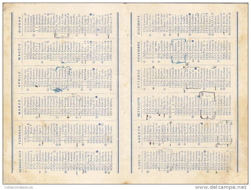 $3-2387- Calendarietto Semestrino 1933 - Sormani - Venezia - Avia Pervia - Formato Piccolo : 1921-40