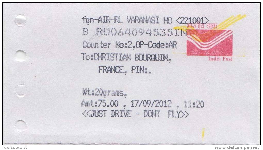 Just Drive, Don´t Fly, Road Safety Slogan, Traffic Post Office Receipt With Slogan, Per Scan - Autres (Terre)