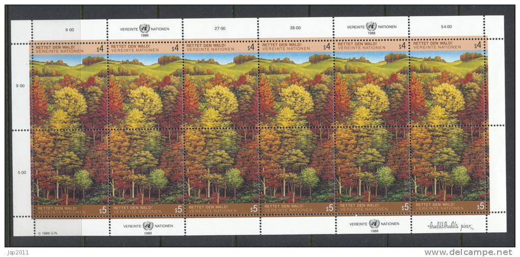 UN Vienna 1988 Michel #  81-82 Se-tenant Sheet, MNH ** - Blocks & Kleinbögen