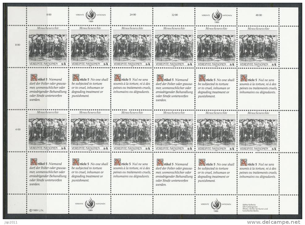 UN Vienna 1989 Michel #  96-97 Se-tenant Sheet, MNH ** - Blocks & Kleinbögen
