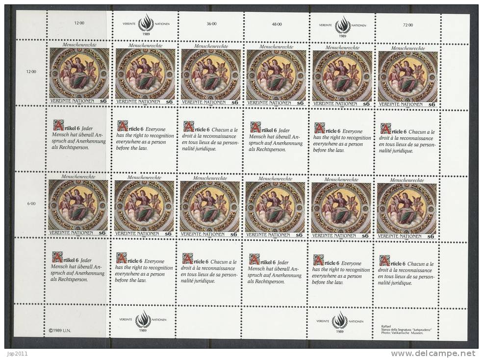 UN Vienna 1989 Michel #  96-97 Se-tenant Sheet, MNH ** - Blocks & Kleinbögen