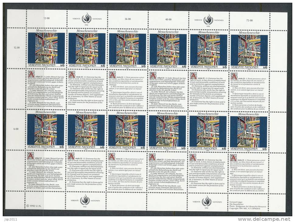 UN Vienna 1992 Michel #  139-140  Se-tenant Sheets, MNH ** - Blocs-feuillets