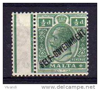 Malta - 1922 - &frac12;d Self Government (Watermark Multiple Script CA) - MNH - Malta (...-1964)