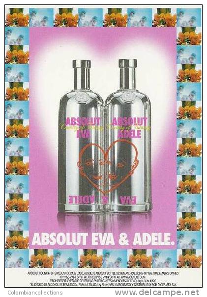 Lote PEP368, Colombia, Postal, Postcard, Absolut, Eva & Adele - Colombia