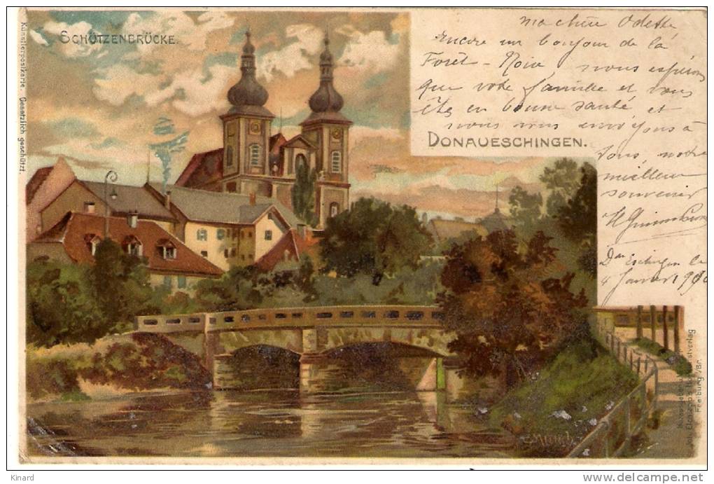 CPA . DONAUESCHINGEN.."MUNCH" Illustrateur ..GUTER ZUSTANG  1900...Schützenbrüke...SCAN. - Donaueschingen