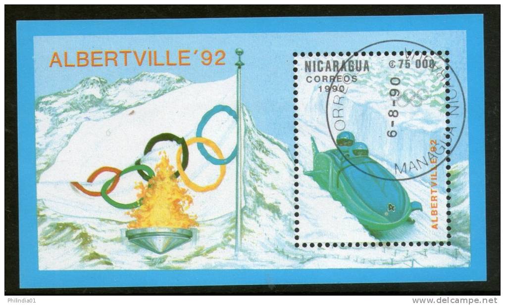 Nicaragua 1990 Winter Olympic Games Albertville Sport Ice Skating M/s Cancelled # 793 - Skateboard