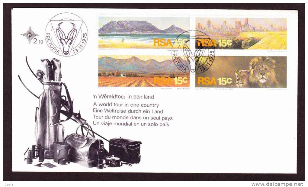 South Africa FDC 2.10 - 1975 Tourism, Table Mountain, Lions, Golden City, Vineyards - Animalez De Caza