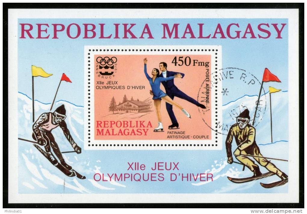 Malagasy 1976 Winter Olympic Games Innsbruk Sport Figuar Skating Skiing S/s Cancelled ++ 5086 - Skateboard