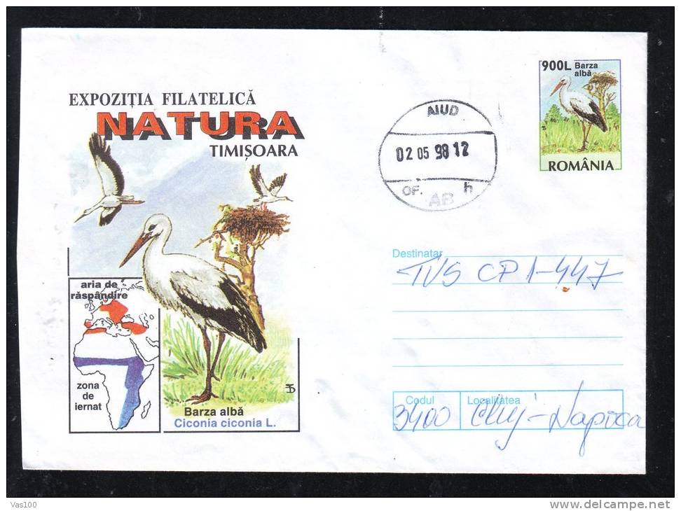 STORK,ENTIERS POSTAUX,COVER,POSTAL STATIONERY,1998,ROMANIA - Picotenazas & Aves Zancudas