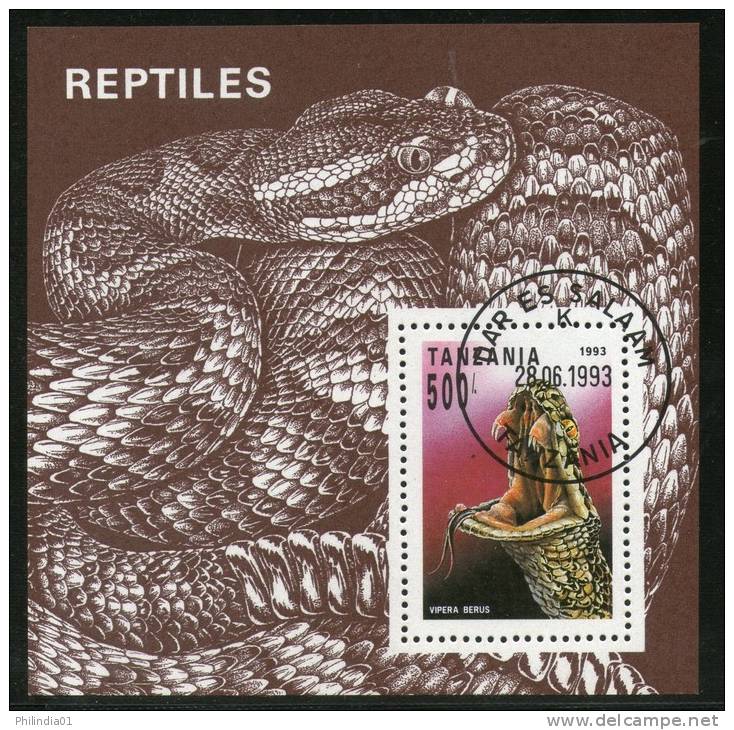 Tanzania 1993 Reptiles Snake Vipera Berus Sc 1135 M/s Cancelled ++ 12695 - Serpents