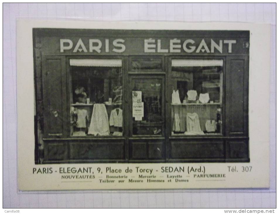 ARDEN.NES.SEDAN.PARIS ELEGANT.9 PLACE DE TORCY.BONNETERIE .MERCERIE.PARFUMERIE. - Sedan