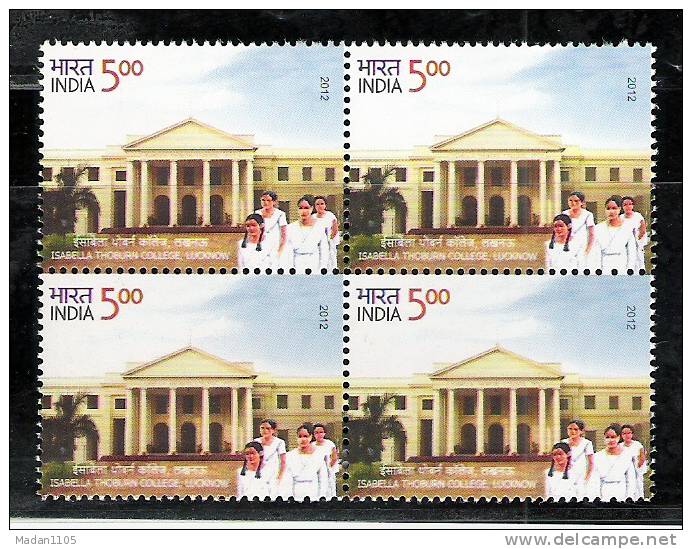 INDIA 2012  Isabella Thoburn College, 1v Complete. Block Of 4, MNH(**) - Unused Stamps