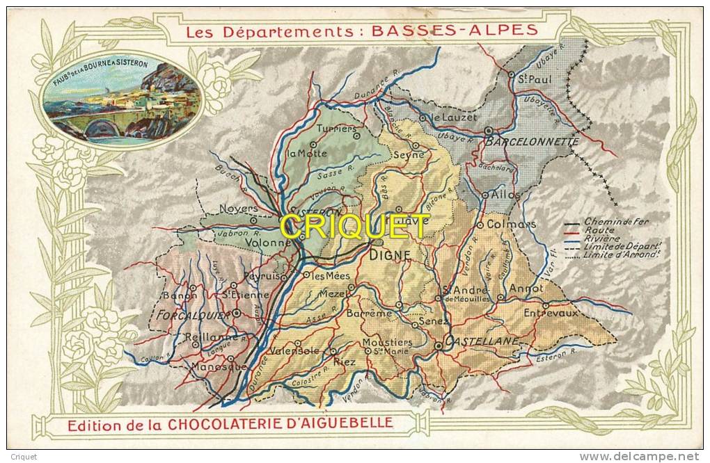 Chromo Aiguebelle Format Carte Postale, Le Département Des Basses Alpes, Scan Recto-verso - Aiguebelle