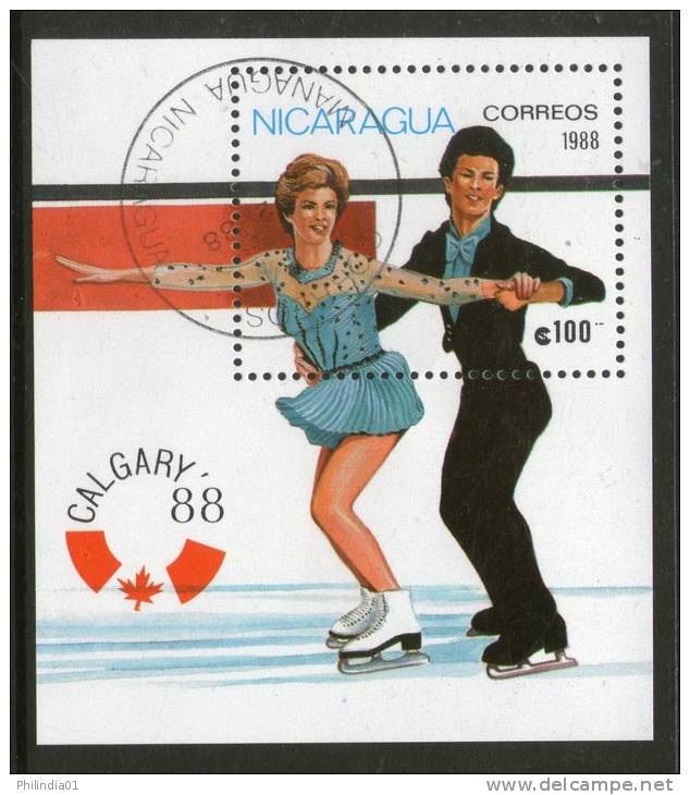 Nicaragua 1988 Winter Olympic Games Calgary Sport Figure Skating M/s Cancelled # 438 - Skateboard