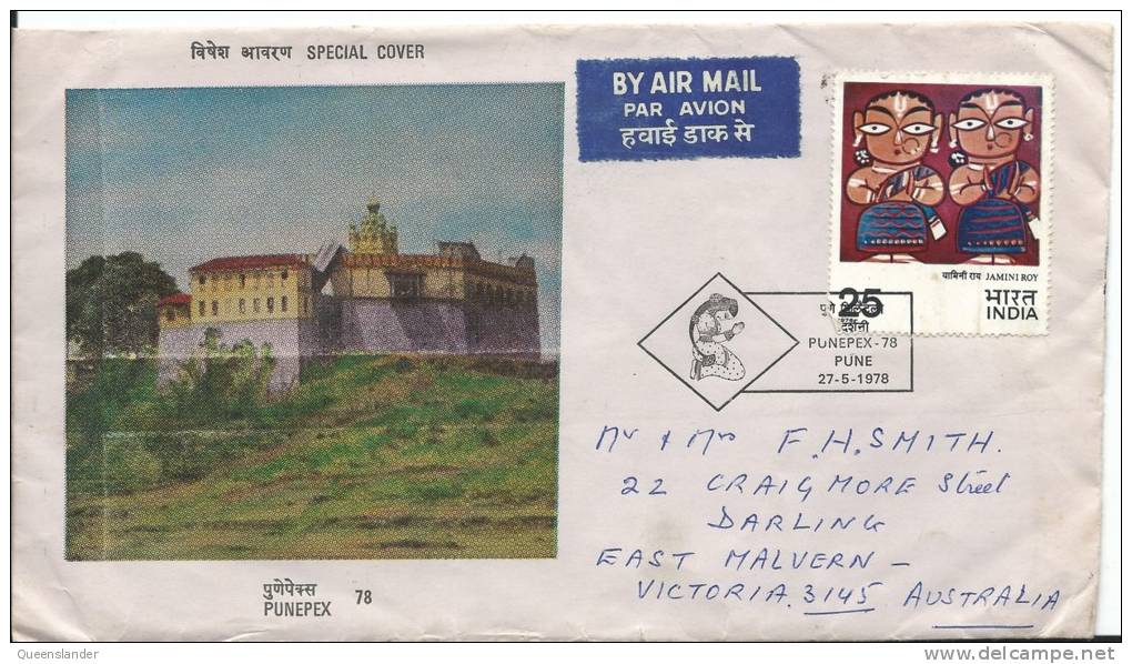 Special Cover Punepex 78 Nice Postmark And Stamp On Front Addressed To Australia Stamps On Rear - Covers & Documents