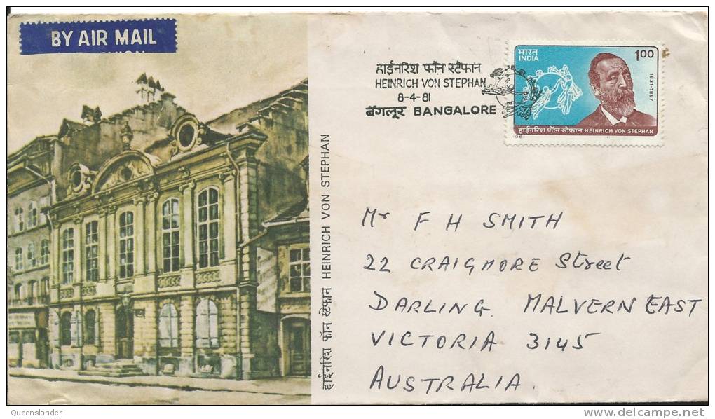 1981 Herbert Von Stephan Special FDI Postmark Stamp On Front,  Addressed To Australia Stamps On Rear - FDC