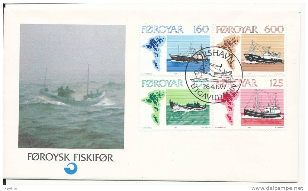 Faroe Islands FDC 28-4-1977 Complete Set Of 4 Fishing Vessels With Cachet - Faroe Islands
