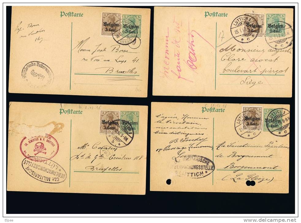 O037 - Lot De 4 Cartes 9 Occupation/Gouvernement Général (avec TP Compl.) Oblitérées - German Occupation