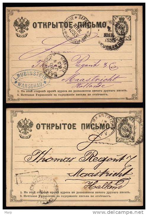 Russia 2 Very Old Postcards 1883 To Holland. Also A Cancel  L.Rubinstein Warschau.? - Lettres & Documents