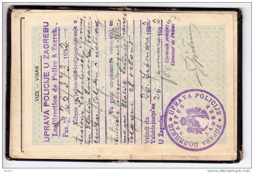 H POLICE DEPARTMENT IN ZAGREB PERSONAL IDENTITY CARD AND VISA KINGDOM OF JUGOSLAVIA ZAGREB CROATIA - Documentos Históricos