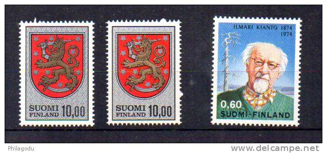 1974, Armoiries, Ilmari Kianto, 708 Et 714**, Cote 10 &euro;, , SOUS PRIX POSTE - Neufs