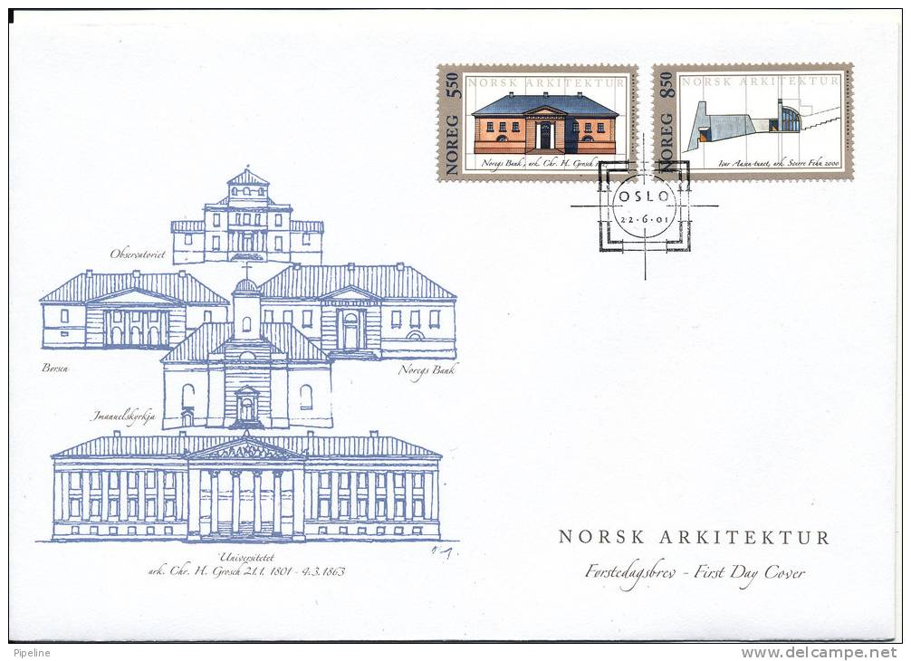 Norway FDC 22-6-2001 Architecture Complete Set With Cachet - FDC