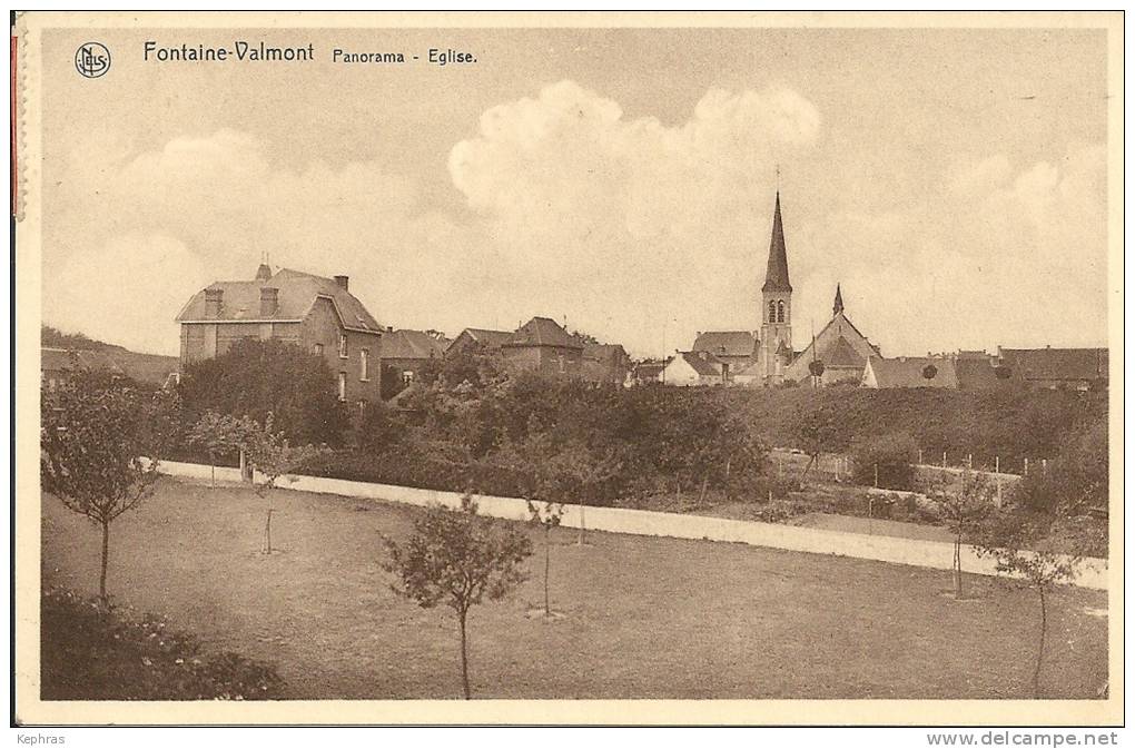 FONTAINE-VALMONT : Panorama - Eglise - RARE VARIANTE - Cachet De La Poste 1939 - Merbes-le-Chateau