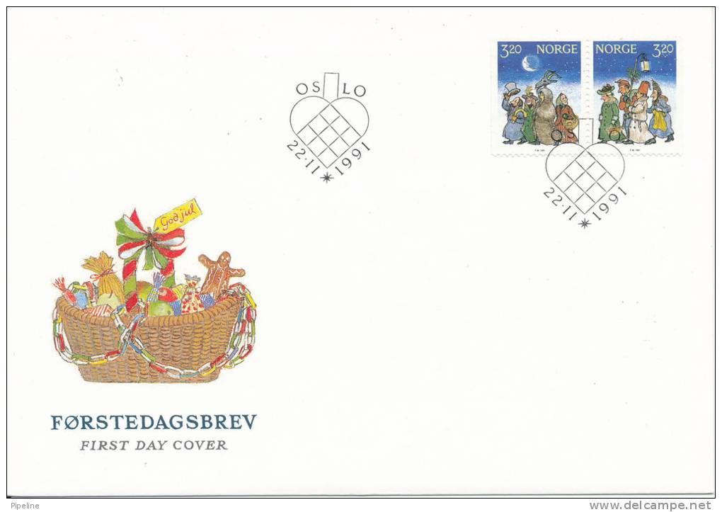 Norway FDC 22--11-1991 Christmas Stamps Complete Set With Cachet - FDC
