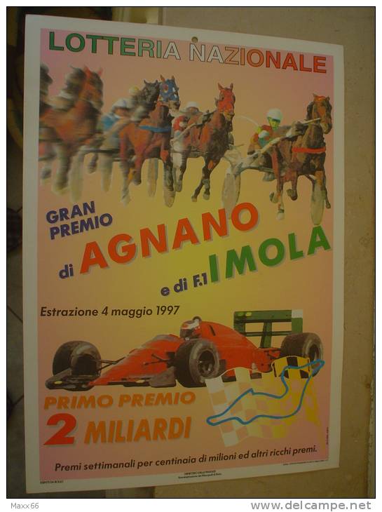 LOCANDINA PUBBLICITARIA LOTTERIA - 1997 - LOTTERIA NAZIONALE - GRAN PREMIO AGNANO E IMOLA F. 1  - 25 X 35 Cm - Lottery Tickets