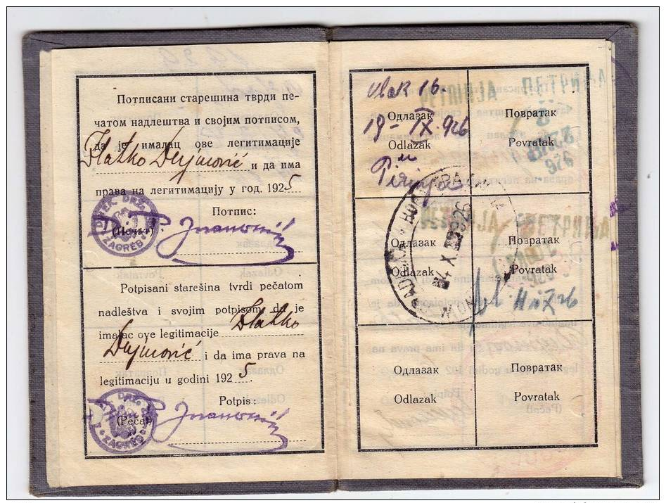 H IDENTIFICATION TO PURCHASE TICKETS FOR TRAIN WITH 50% DISCOUNT KINGDOM OF JUGOSLAVIA OGULIN CROATIA - Historical Documents