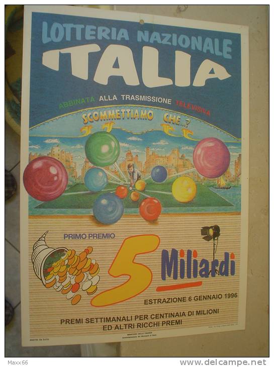 LOCANDINA PUBBLICITARIA LOTTERIA - 1996 - LOTTERIA NAZIONALE ITALIA - SCOMMETTIAMO CHE? - 25 X 35 Cm - Lottery Tickets