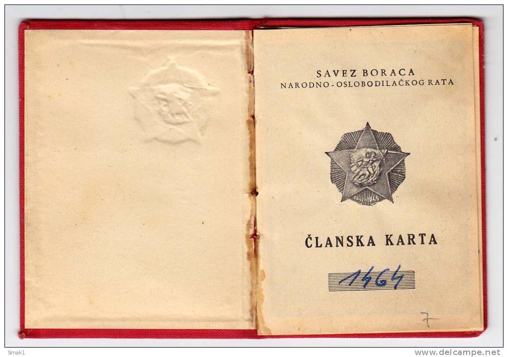 H VETERANS ASSOCIATION OF WAR MEMBERSHIP CARD FNRJ JUGOSLAVIA ZAGREB CROATIA - Historical Documents