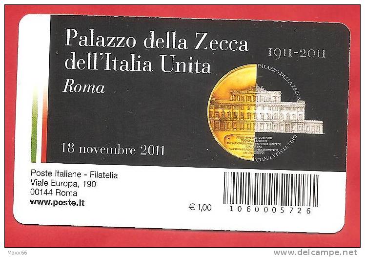 ITALIA REPUBBLICA  - TESSERA FILATELICA - 2011 - Palazzo Della Zecca - € 0,60 - Philatelic Cards