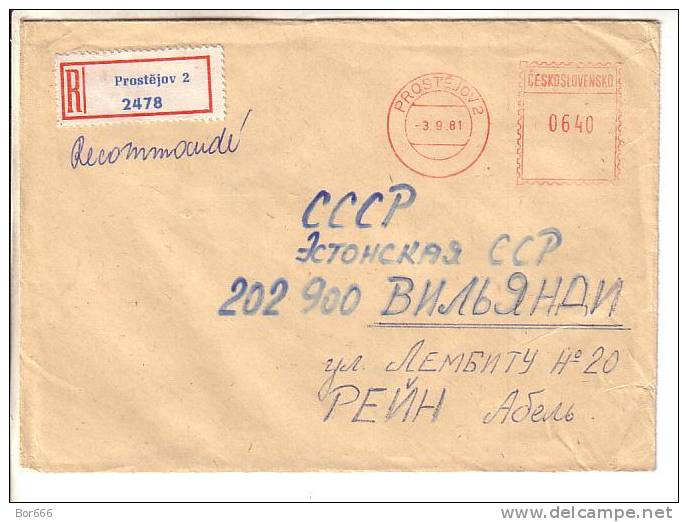 GOOD CZECHOSLOVAKIA " REGISTERED " Postal Cover To ESTONIA 1981 With Franco Cancel 6,40kc - Covers & Documents