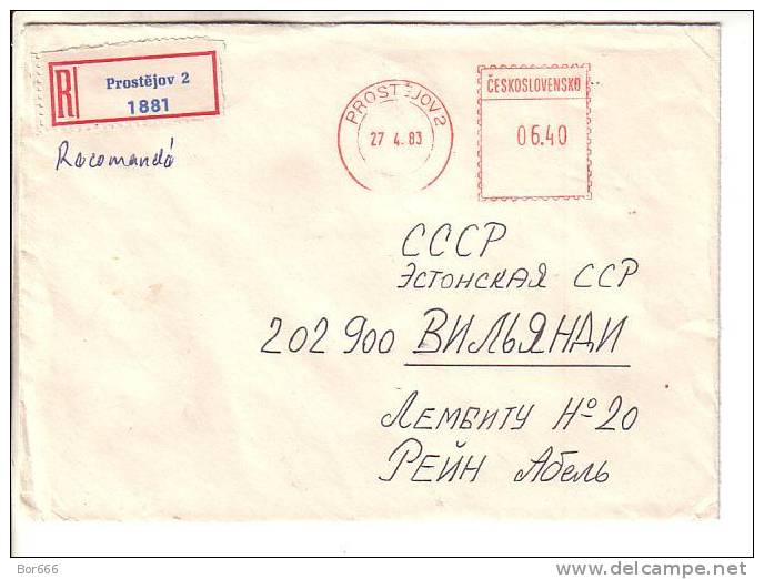 GOOD CZECHOSLOVAKIA " REGISTERED " Postal Cover To ESTONIA 1983 With Franco Cancel 6,40kc - Covers & Documents