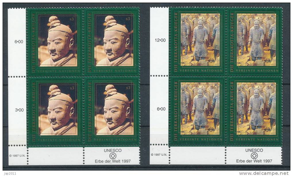 UN Vienna 1997 Michel # 238-239, 2 X 4-Block With Lable In Lower Left Side MNH ** - Blokken & Velletjes