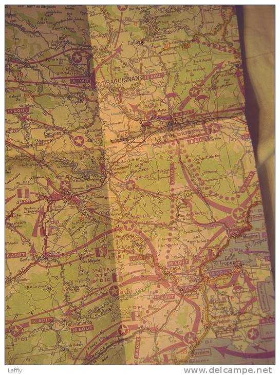 Carte De La Bataille De Provence Aout 1944 ( Battle Of Provence, Reprint Of 1947 Map ) - 1939-45