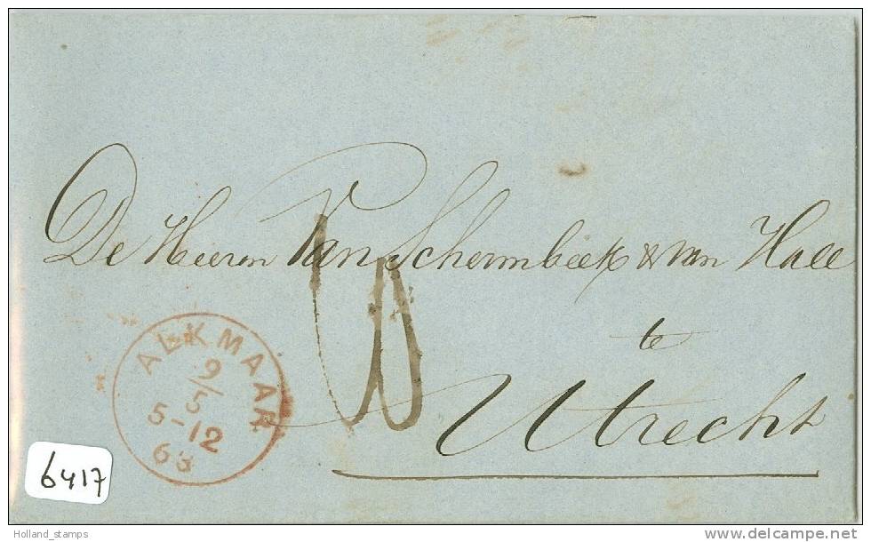 HANDGESCHREVEN BRIEF * Uit 1868 Van ALKMAAR Naar UTRECHT * PORT 10 CENT  (6417) - Lettres & Documents