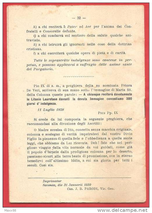 1939 - LIBRETTO SUL MIRACOLO DALLA "MADONNA DELLA COLONNA" In SAVONA - TIPOGRAFIA RICCI - SAVONA - Religion & Esotericism