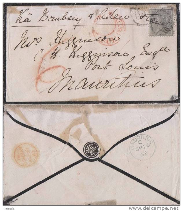 East India Queen Victoria, 4 An Stamp Used On Mourning Cover, Sent To Mauritius, INDE INDIEN - 1858-79 Crown Colony