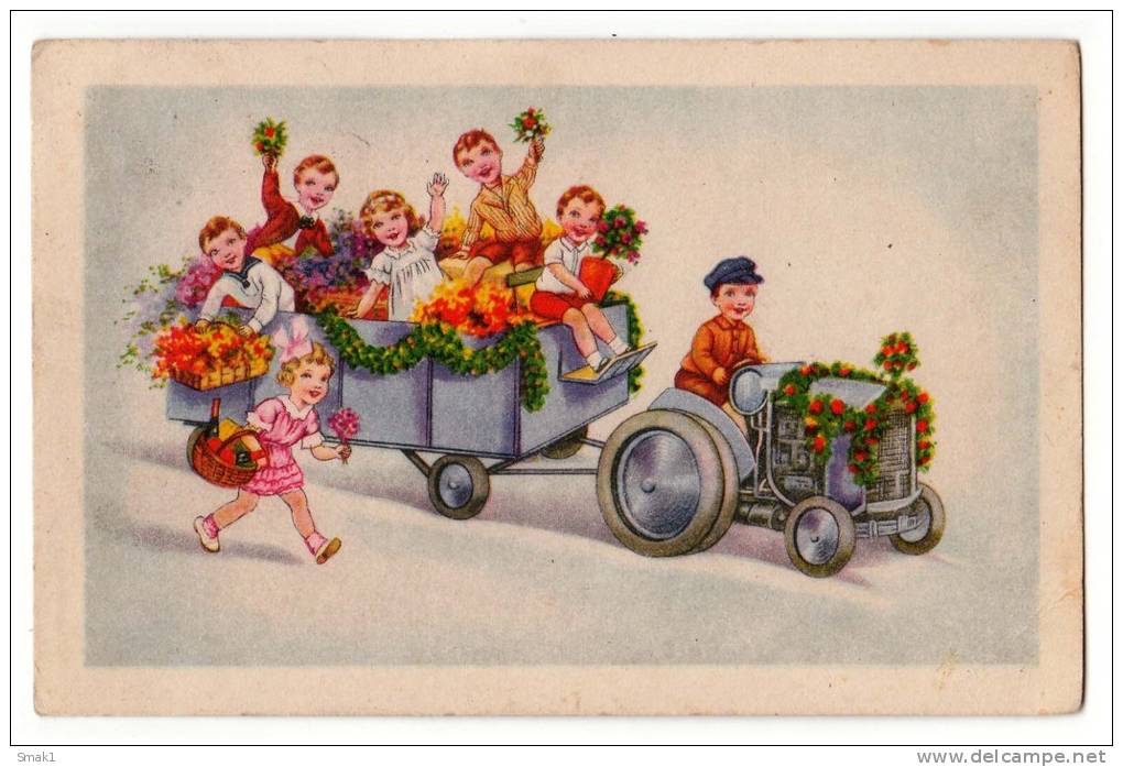 CHILDREN CELEBRATING WITH FLOWERS  Nr. 8431 OLD POSTCARD - Other & Unclassified